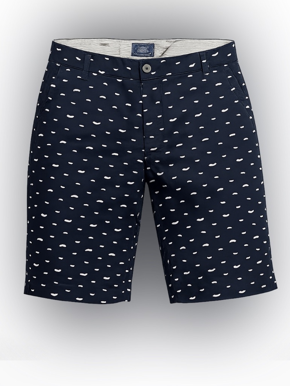 Men’s Navy Blue Whale Print Shorts – Slim Fit Casual Summer Shorts, Size 36